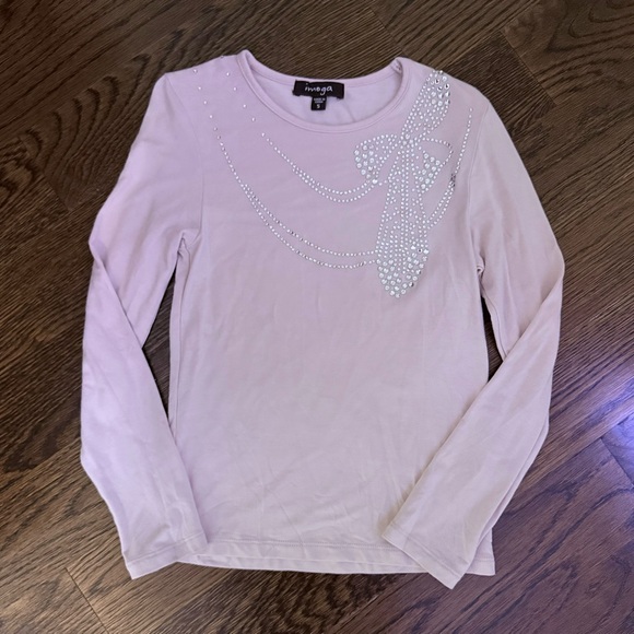 Imoga Girls long sleeve rhinestone necklace with bow tee excellent condition - Picture 2 of 2